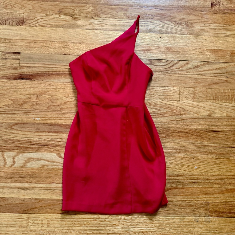 BCBGeneration One Shoulder Mini Dress 0 Ruby Red Asymmetrical Cocktail